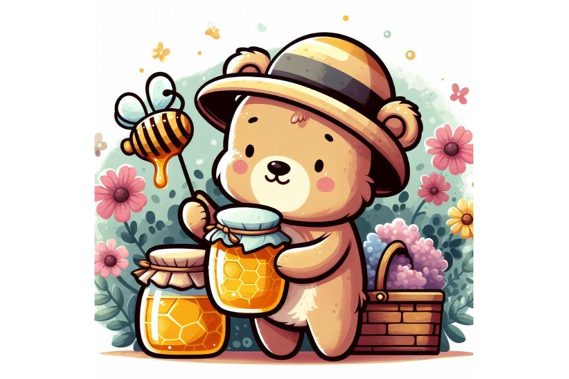 4-illustration-of-cute-bear-holding-honey-jar