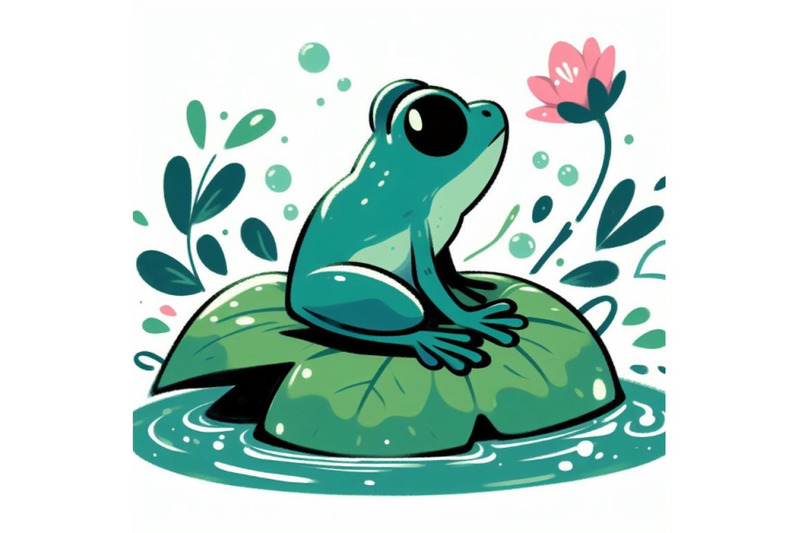 4-illustration-of-cute-frog-setting-on-a-water-leaf