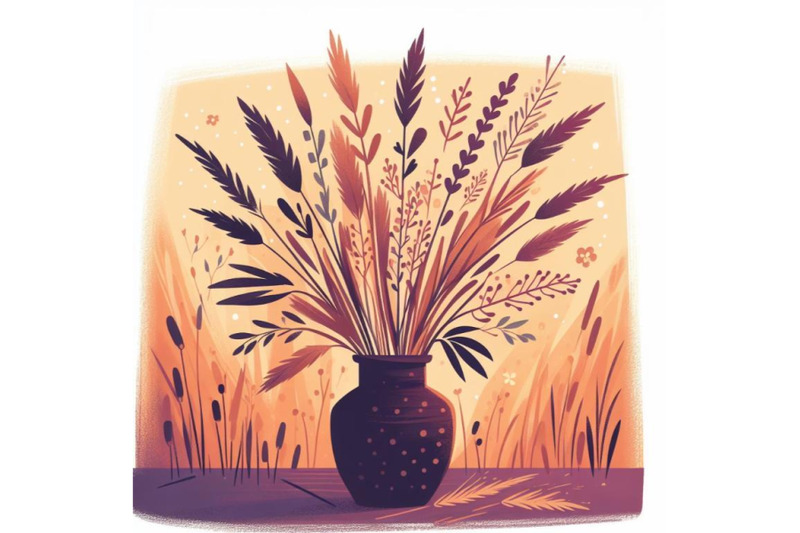 4-illustration-of-field-grass-and-branch-with-leaves-in-a-vase