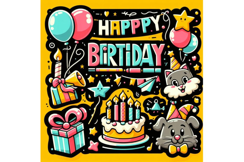 four-happy-birthday-cartoon-sign