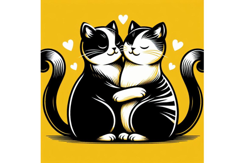 four-isolated-two-cats-in-love-on-white-background