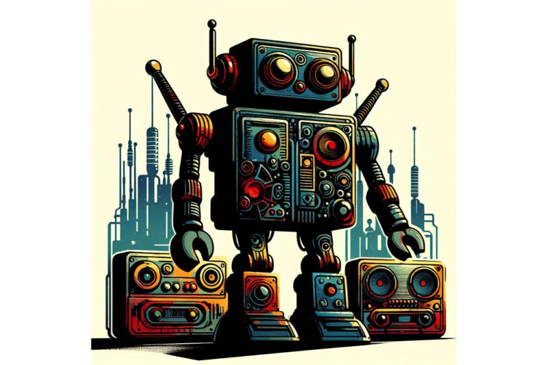 4-robot-made-of-analog-stereo-equipment-digital-art