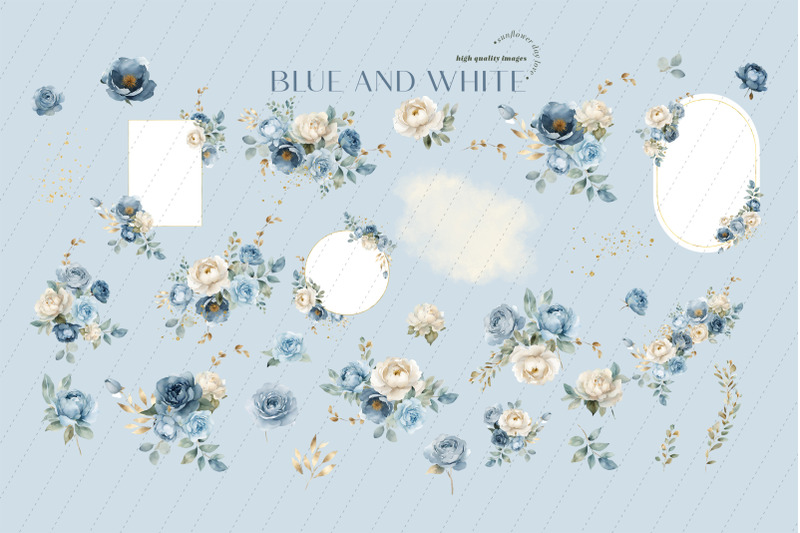 elegant-navy-amp-white-flowers-bouquets-clipart-blue-floral-wedding