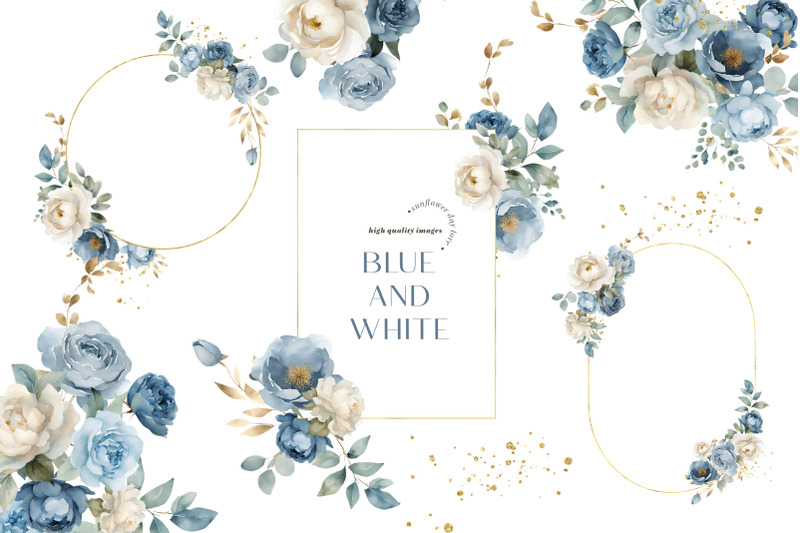 elegant-navy-amp-white-flowers-bouquets-clipart-blue-floral-wedding