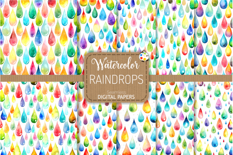 rainbow-raindrops-watercolor-digital-papers
