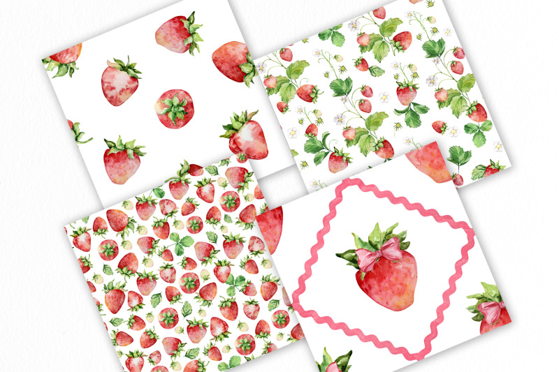 watercolor-strawberry-seamless-patterns