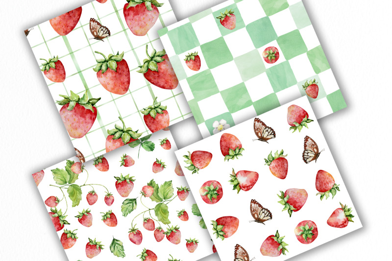 watercolor-strawberry-seamless-patterns