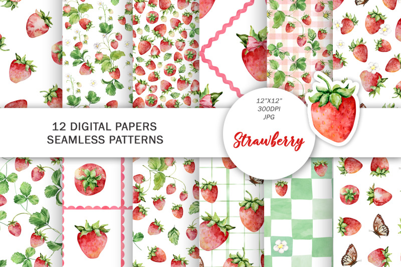 watercolor-strawberry-seamless-patterns