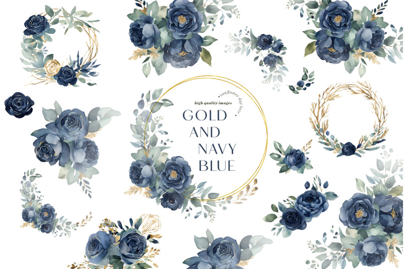 elegant-navy-amp-gold-flower-clipart-navy-blue-floral