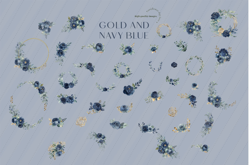 elegant-navy-amp-gold-flower-clipart-navy-blue-floral