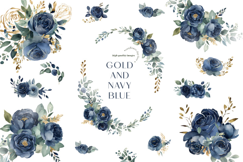 elegant-navy-amp-gold-flower-clipart-navy-blue-floral