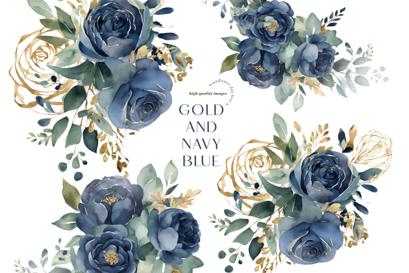 elegant-navy-amp-gold-flower-clipart-navy-blue-floral