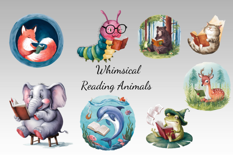 whimsical-woodland-forest-animals-reading-clipart-bundle