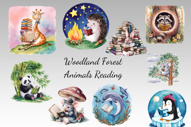 whimsical-woodland-forest-animals-reading-clipart-bundle