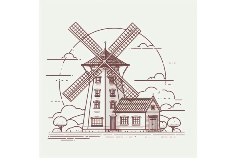 4-windmill-building-on-white-background