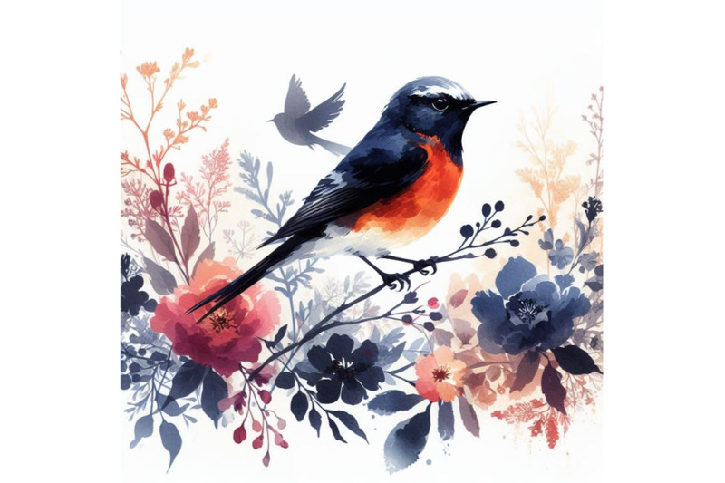 4-american-redstart-bird-watercolor-painting-white-background