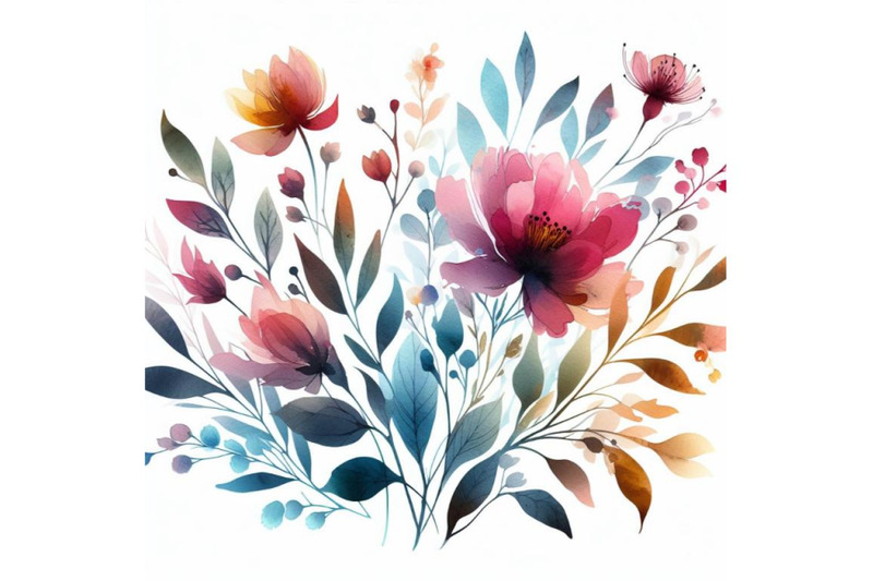 4-beautiful-watercolor-flowers-and-leaves-on-a-white-background