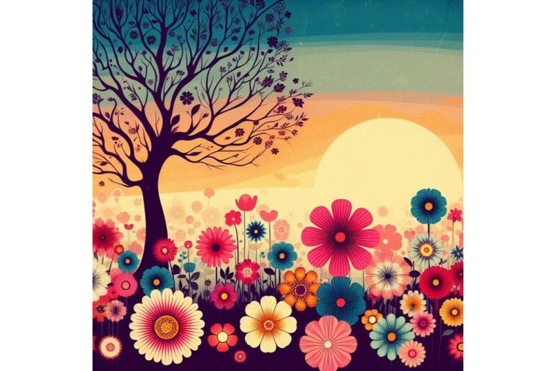 4-colorful-retro-flowers-and-tree