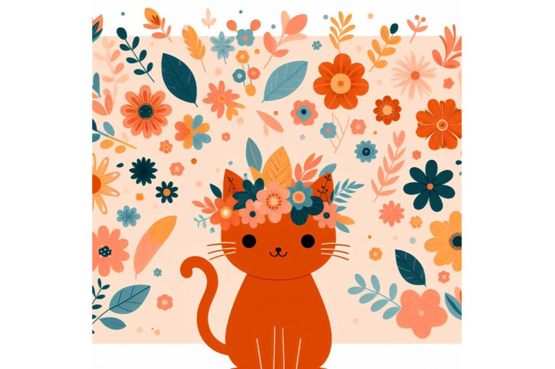 4-set-of-a-cute-orange-cat-with-flowers-on-his-head-standing