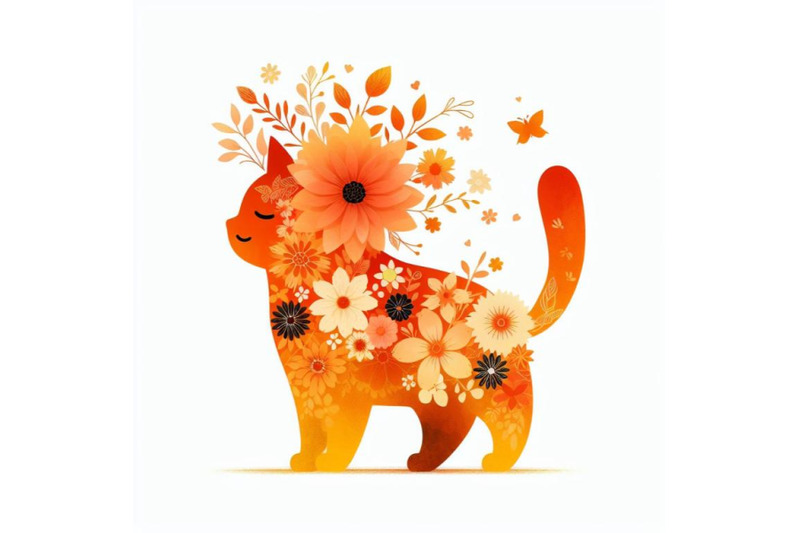4-set-of-a-cute-orange-cat-with-flowers-on-his-head-standing