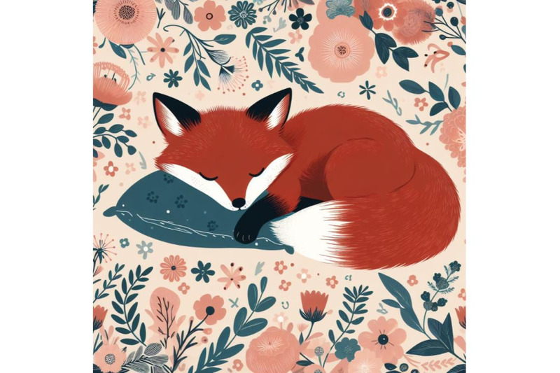 4-set-of-a-cute-sleeping-red-fox-cub-with-a-pillow