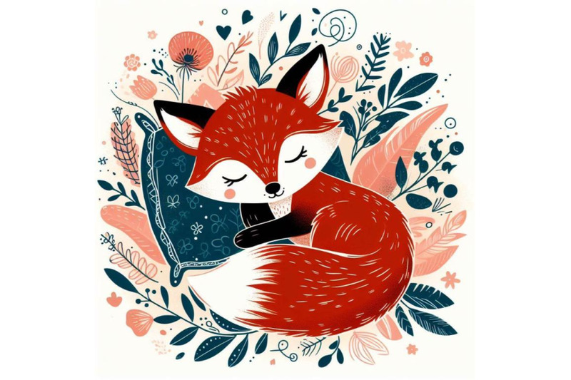 4-set-of-a-cute-sleeping-red-fox-cub-with-a-pillow