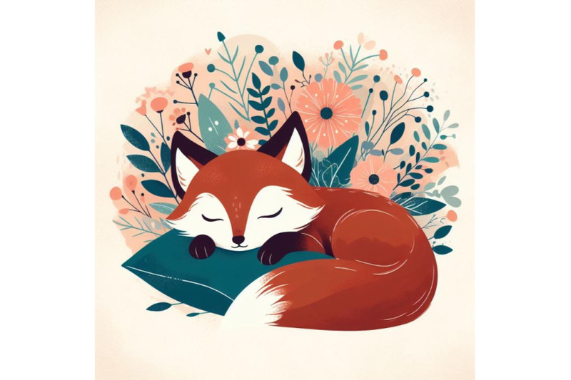 4-set-of-a-cute-sleeping-red-fox-cub-with-a-pillow