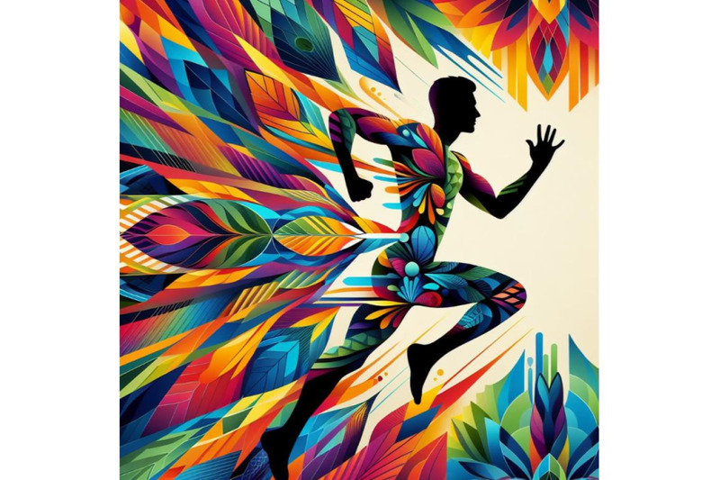 4-set-of-a-man-running-with-a-colorful-geometric-pattern-on-his-body