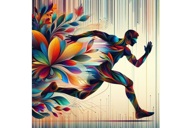 4-set-of-a-man-running-with-a-colorful-geometric-pattern-on-his-body