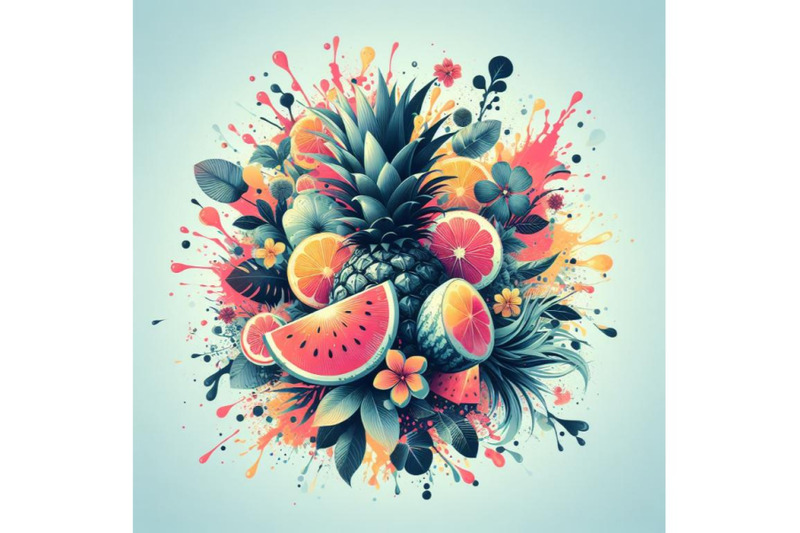 4-set-of-abstract-fruit-splash-pineapple-watermelon-and-citrus-slice