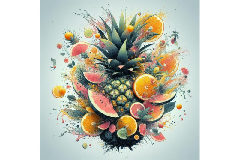 4-set-of-abstract-fruit-splash-pineapple-watermelon-and-citrus-slice