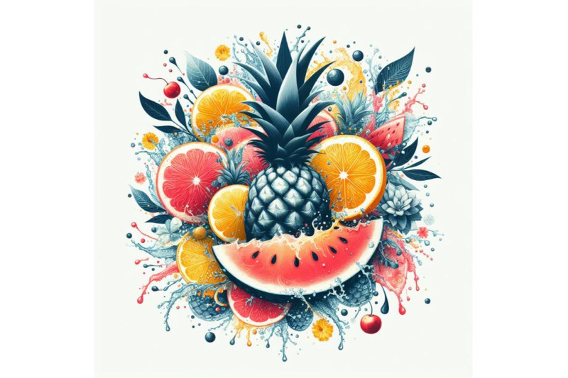 4-set-of-abstract-fruit-splash-pineapple-watermelon-and-citrus-slice