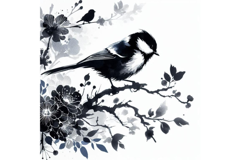 4-hand-painted-watercolor-tit-bird-on-the-branch-on-white-background