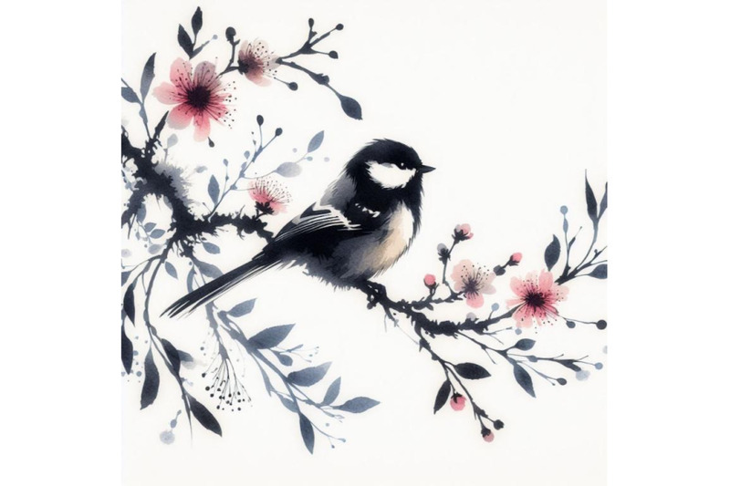 4-hand-painted-watercolor-tit-bird-on-the-branch-on-white-background