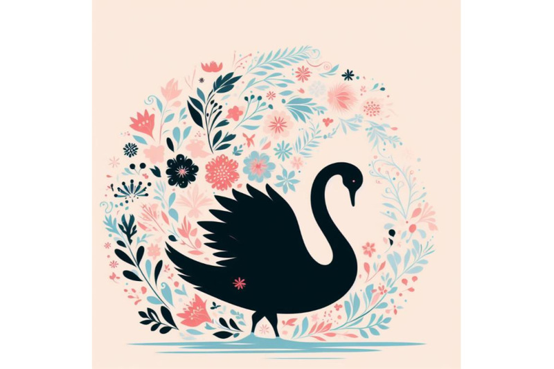 4-set-of-beautiful-swan-silhouette-with-flowers-flat