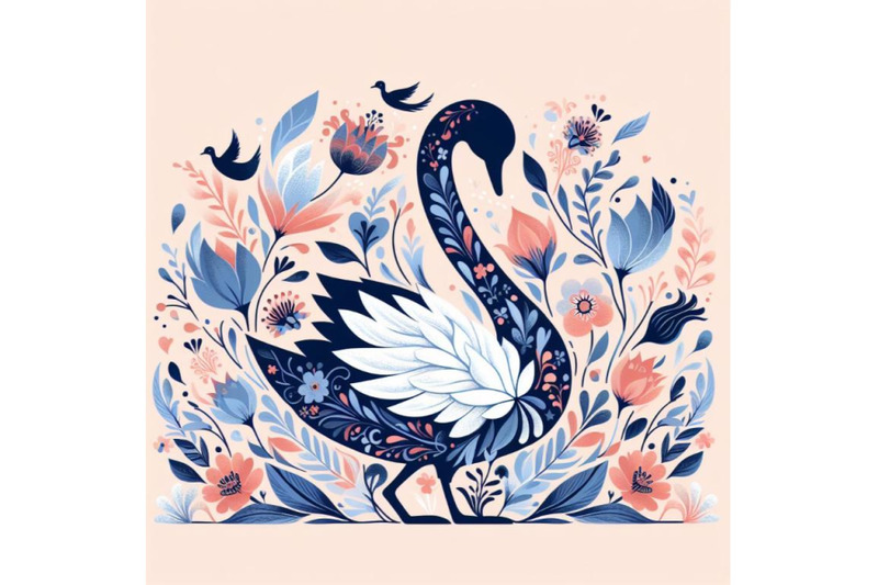 4-set-of-beautiful-swan-silhouette-with-flowers-flat