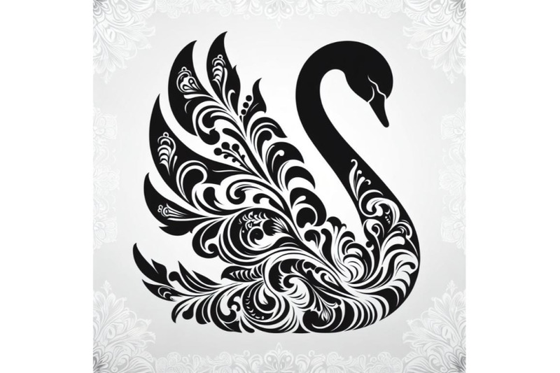 4-set-of-black-and-white-swan-with-carved-patterns-an-abstract-silhou