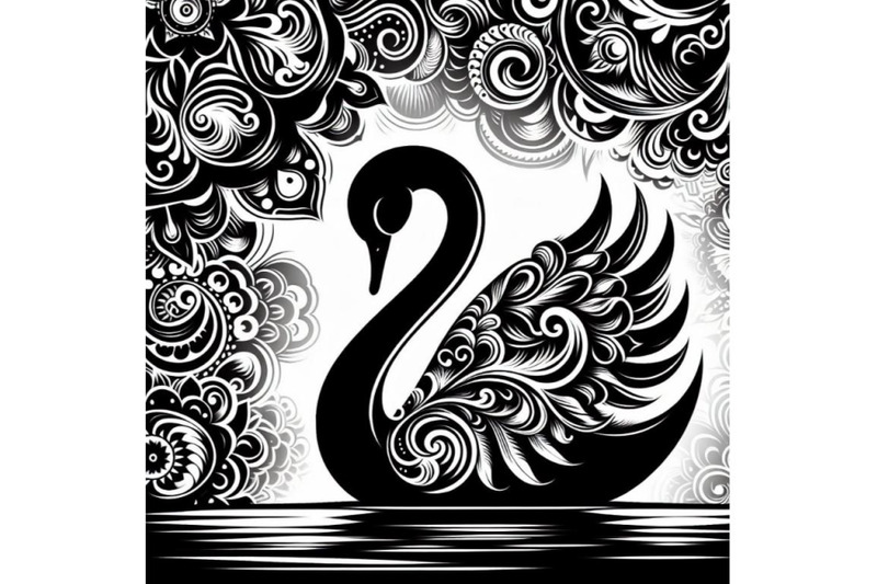 4-set-of-black-and-white-swan-with-carved-patterns-an-abstract-silhou