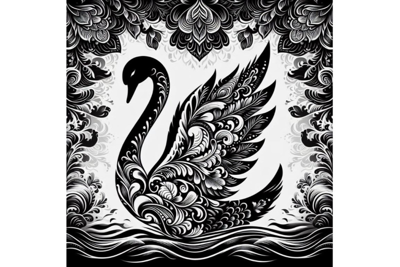 4-set-of-black-and-white-swan-with-carved-patterns-an-abstract-silhou