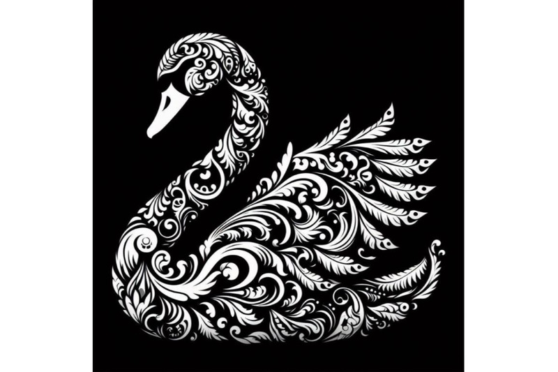 4-set-of-black-and-white-swan-with-carved-patterns-an-abstract-silhou