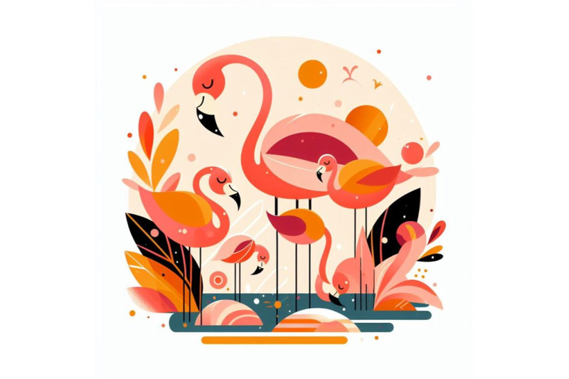 4-set-of-cartoon-flat-cute-flamingo-birds-summer-art-print