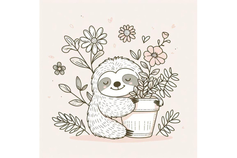 4-cute-sloth-with-a-pot-of-flowers