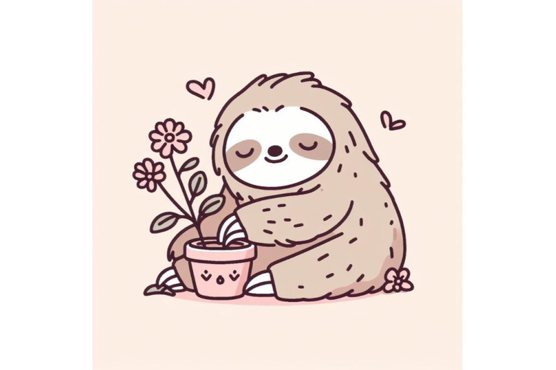 4-cute-sloth-with-a-pot-of-flowers