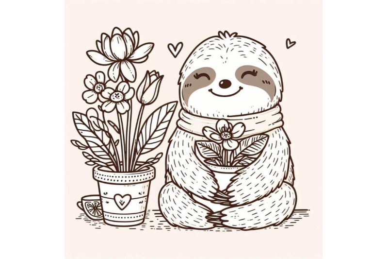 4-cute-sloth-with-a-pot-of-flowers