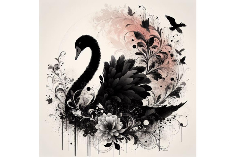 4-set-of-digital-art-abstract-black-swan