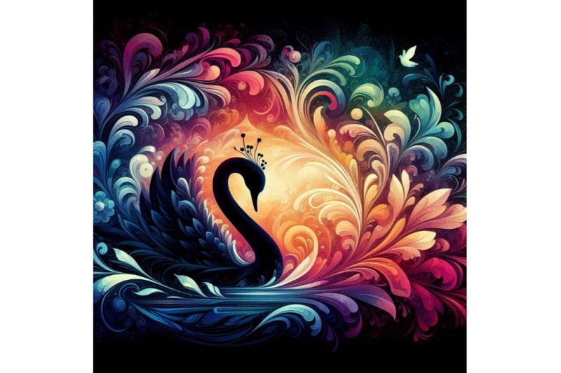 4-set-of-digital-art-abstract-colorful-swan