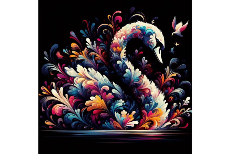 4-set-of-digital-art-abstract-colorful-swan