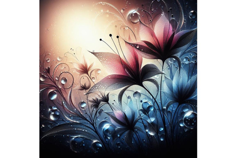 4-set-of-digital-art-of-a-beautiful-dewy-flower-with-waterdrops