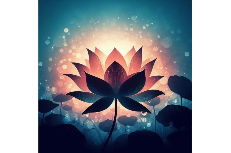 4-set-of-digital-art-of-a-beautiful-lotus-flower-with-waterdrops