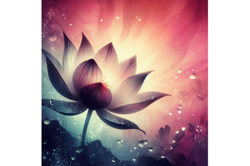 4-set-of-digital-art-of-a-beautiful-lotus-flower-with-waterdrops